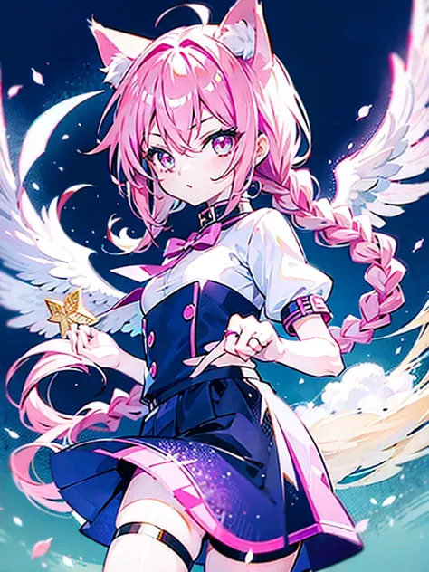 bishoujo anime style,hyper cute shota,Angel,cat ears,pink braided angel ring hair,:3