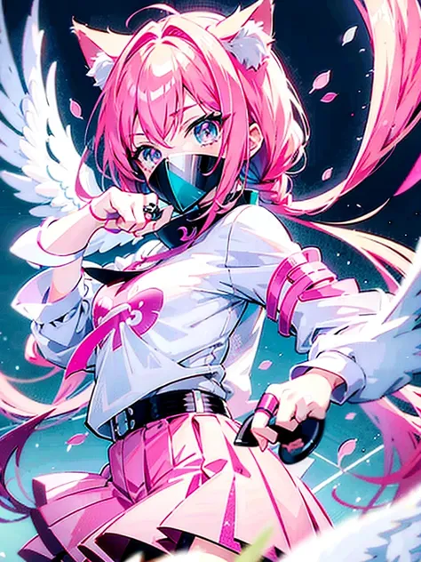 bishoujo anime style,hyper cute shota,Angel,cat ears,pink braided angel ring hair,:3