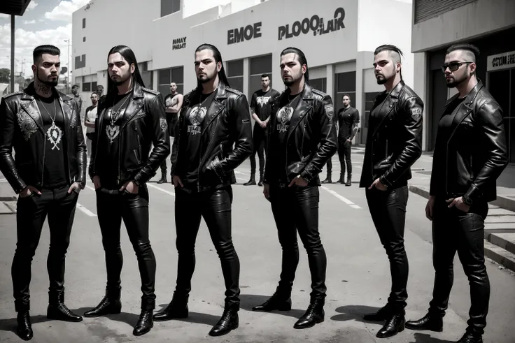 5 men standing in a parking lot, aggressive look, eloy band, slaughterhouse, band promotion, portrait image, profile image, pro - life, promotional photo of the band, threatening look, photo shoot, São Paulo, promotional shot, promo from the proto - metal ...