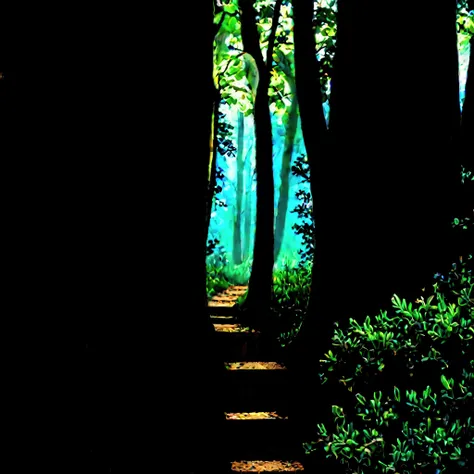 picture of small path in the forest leading to distant holy and magical forest