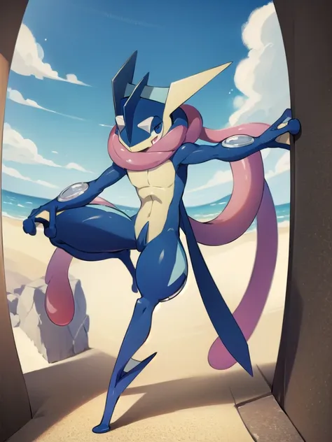 (masterpiece, best quality:1.2),solo,greninja \(pokemon\),pokemon \(creature\),full body,no humans,outstretched arms, long tongu...