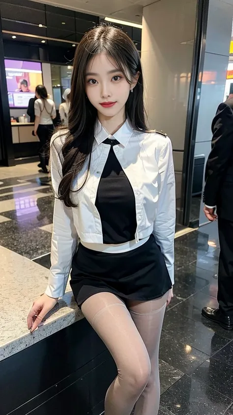 （Flight attendant 1.5），（true to life，Photorealistic 1.5）,((best qualtiy, 8K, tmasterpiece:1.3)),SLR camera (double eyelid，largeeyes:1.3),（a little smile 1.3），（Full body photo 1.5）（One Korean lady 1.5）Clear focus 1.2, Perfect body beauty:1.4 , Delicate skin...