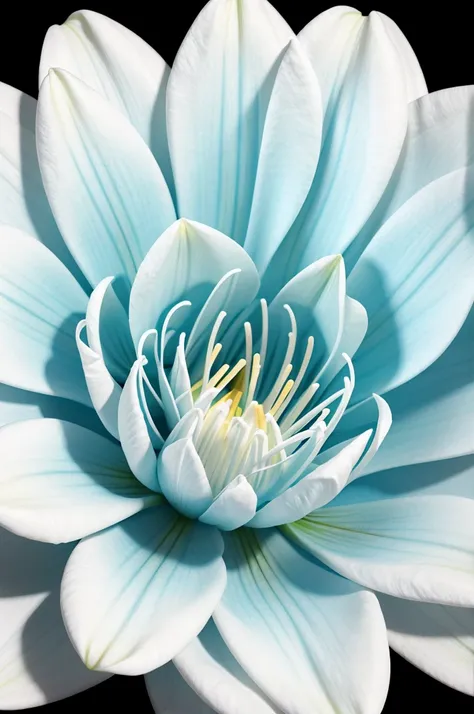 Generate a white bluish Lilly flower in a black space hd photo. 