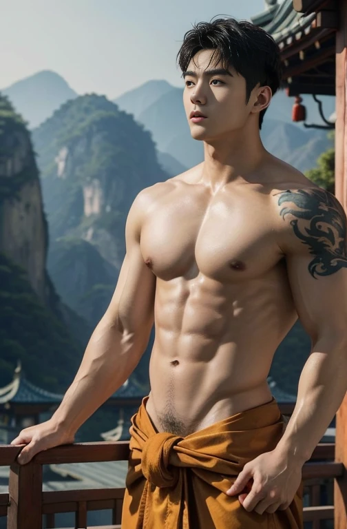 Handsome chinese guy , 25 years old, romantic,  Asian, chinese hansome actor, kpop idol, handsome male model,manly, master work, best picture quality, higher quality, high detail, super high resolution, 8k resolution, perfect eyes, perfect skin, manly jawl...