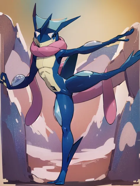 (masterpiece, best quality:1.2),solo,greninja \(pokemon\),pokemon \(creature\),full body,no humans,outstretched arms, long tongu...