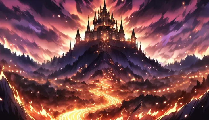 An ominous looking hill surrounded by an aura of death with a castle on top