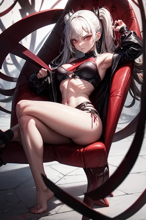 > **scene:** > A female blood demon advancing towards the camera with a threatening and seductive posture. His feet are bare and highlighted, showing his power and attractiveness. The camera is focused on his progress, highlighting his defiant attitude. Th...