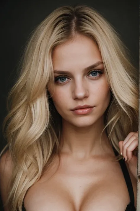 super cute blond woman in a dark theme