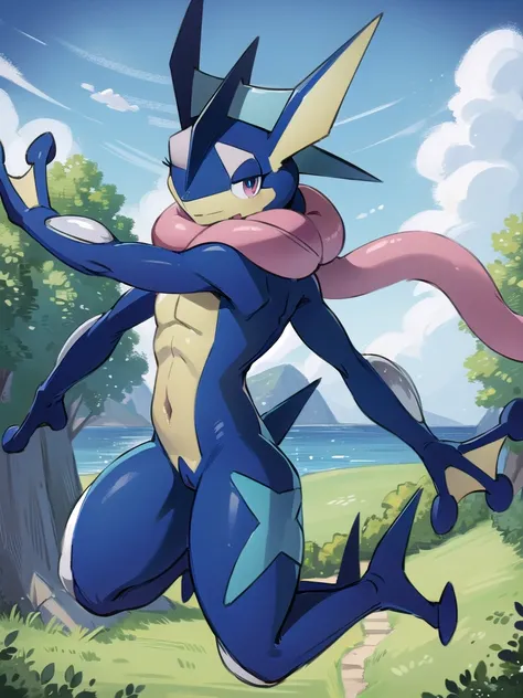 (masterpiece, best quality:1.2),solo,greninja \(pokemon\),pokemon \(creature\),full body,no humans,outstretched arms, long tongu...