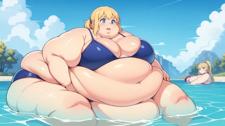 (Obese:1.1),2womens, blonde, blue eyes, Swimwear