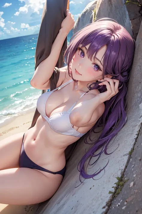 (Best Quality,High resolution,8K,finelity detailed background,Masterpiece:1.2),beautiful girl,Shiny purple hair,messy hair,Purple Eyes,Gentle look,A refreshing look,Best quality,Best Quality,Aesthetic and aesthetic:1.2,Best details((Super detailed))(High-d...