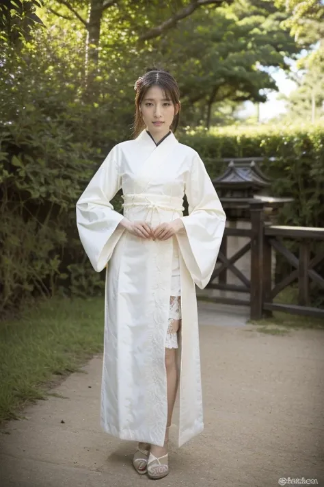 A girl, Perfect body，Queen of Japan，Dressed in medieval Japanese clothing,Complex clothing， Very detailed details of the costume，Slender long legs，Standing in Tokyo, Japan