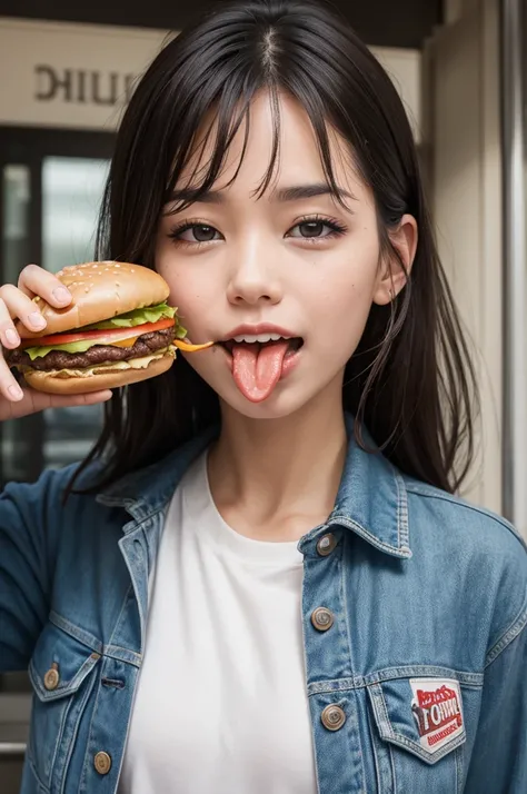 One with a dirty mouth eating a hamburger 