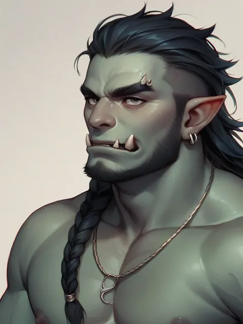 half-orc with braided male hair