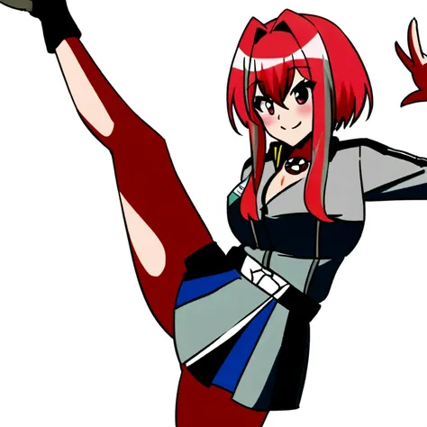 bremerton, Azur Lane, raises her leg up, does a leg extension position, stands on one leg and raises the other up and holds it in her hand, 2D anime girl with better quality and smiling