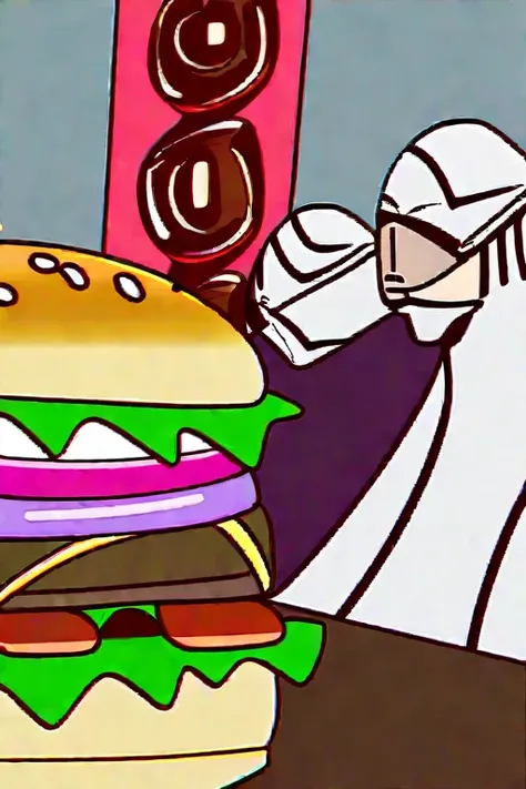 ((Лучшее качество)), ((шедевр)), (подробный), Ichigo from the anime Bleach eats a big burger