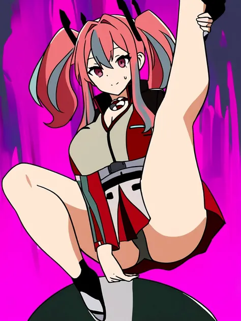 Bremerton, Azur Lane, raises her leg up, performs a graceful and flexible leg extension position, 2d anime