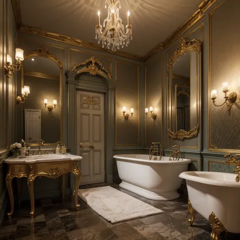 bathroom in a rococo style castle but for witches