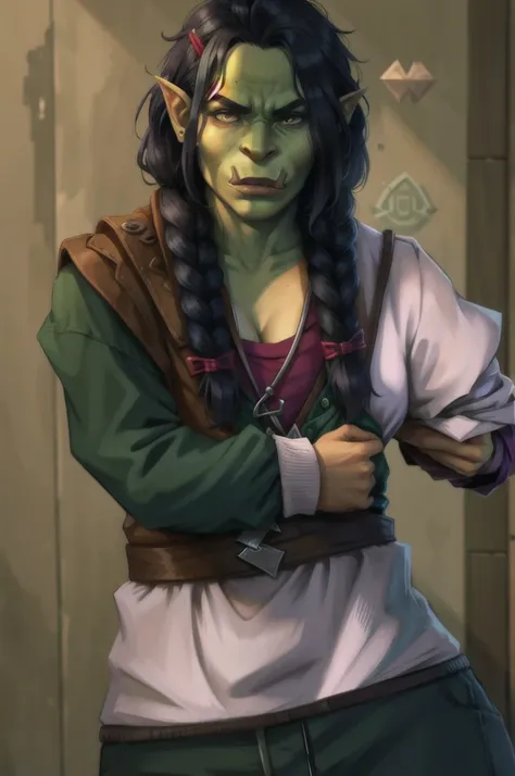 half-orc, naughty man, hair braid, detective outfit 