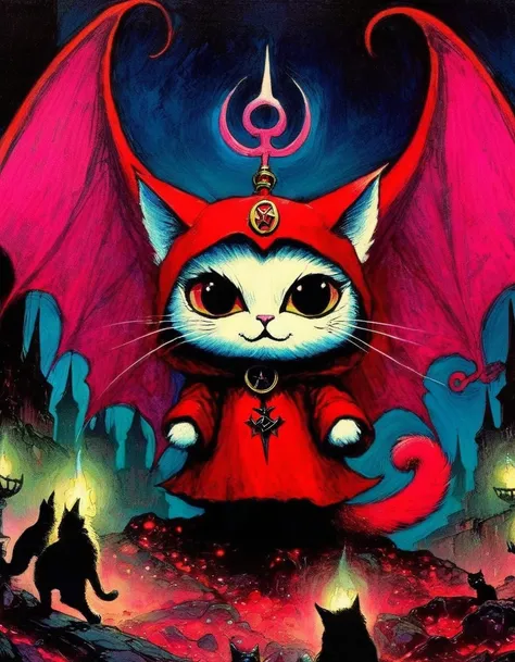 satanic cat (art inspired in Skottie Young and Bill Sienkiewicz). oil painting) 