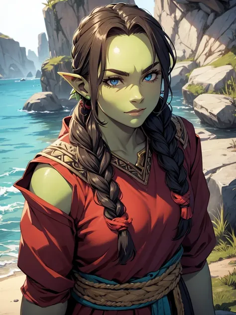 Half-Orc with braided hair 