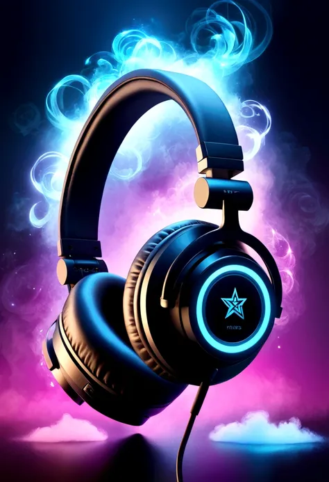 Strict style, стильный design, cold haze, design, headphones, product, beautiful banner, magical effects around the headphones, beautiful effects, haze in the background, Magic, headphones, subject, headphones на камне