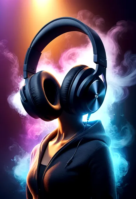 Strict style, стильный design, cold haze, design, headphones, product, beautiful banner, magical effects around the headphones, beautiful effects, haze in the background, Magic, headphones, subject, headphones на камне