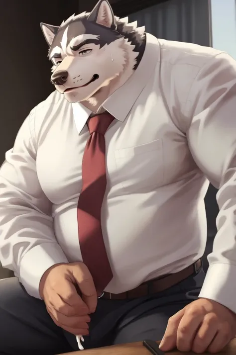 Author: bontiage, (1 boy), One, Siberian husky, Erect penis, masturbation, cum, sweat, long sleeve plain shirt, necktie, Mens Second, kemono, hot body, muscle, Beautiful, sexual, Attractive guy, (Detailed black eyes), brows, (masterpiece, A high resolution...