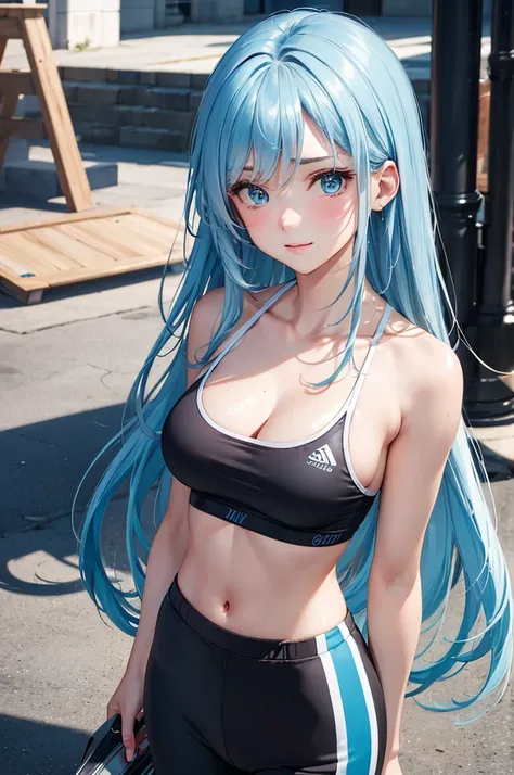 (Best Quality,High resolution,8K,finelity detailed background,Masterpiece:1.2),beautiful girl,Shiny light blue hair,messy hair,Light blue eyes,Gentle look,A refreshing look,Best quality,Best Quality,Aesthetic and aesthetic:1.2,Best details((Super detailed)...