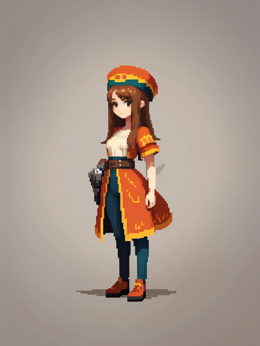 (masterpiece, top quality, best quality), pixel, pixel art, 1girl with hat, simple background