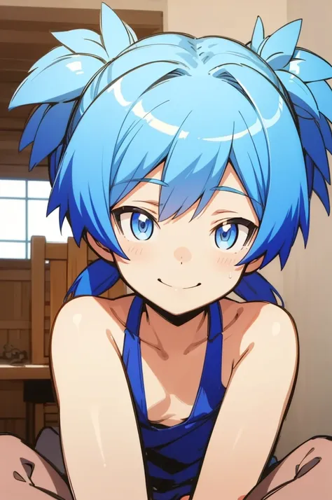 (masterpiece,best quality,highres:1.1),shiota_nagisa,blue hair,blue eyes,short twintails,(((1boy))),,,smile,(nsfw)