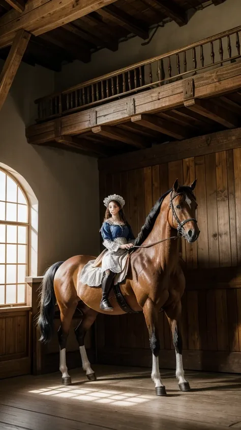 horse stable with horses of a castle in the rococo style