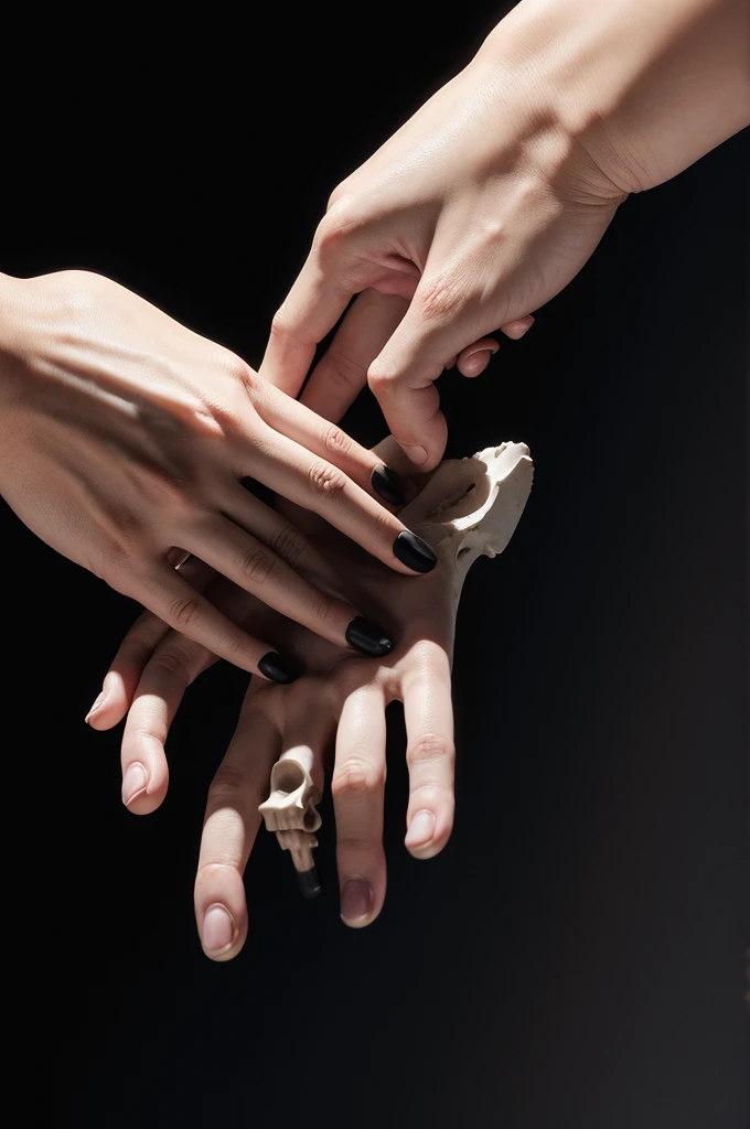 İcon, completely black background, bone hands, handshake 