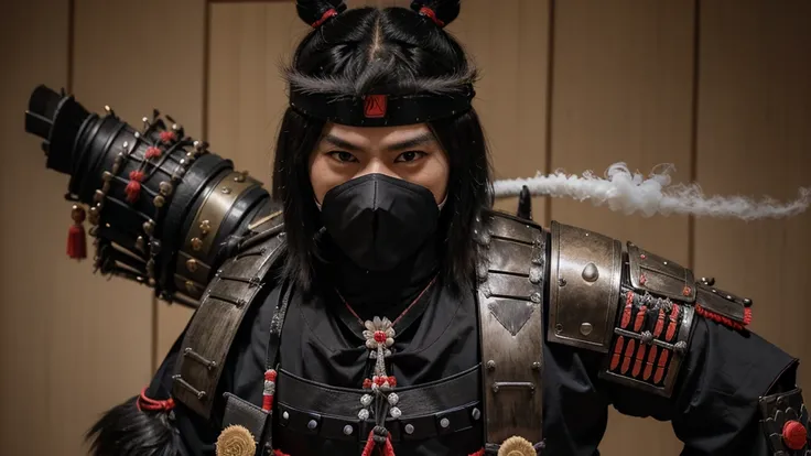 ชายในSamurai costumeถือดาบ, Samurai costume, Masamune shiro, Detailed Bushido produces smoke., Masamune, Ninja, สวมSamurai costumeเก่า, Asian hyperdate, samurai portrait, Wear samurai armor, Demon Samurai, Sengoku Basara 5, Male samurai wearing a mask