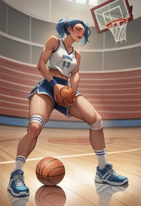 Woman holding a basketball masturbating, 4K