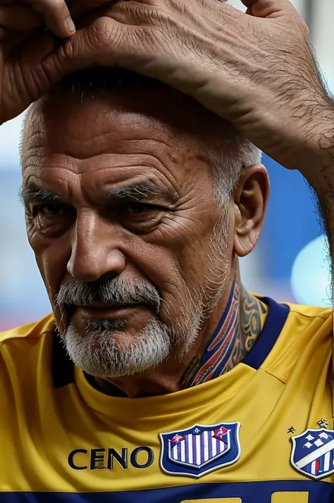 60-year-old man with Atletico Peñarol club shield tattooed on his neck