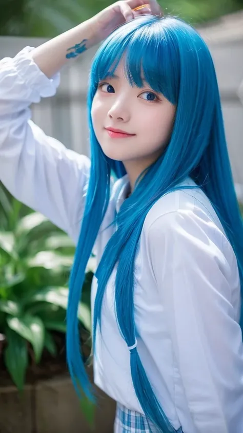 masterpiece, best quality, 1 girl, ，blue hair，Expose