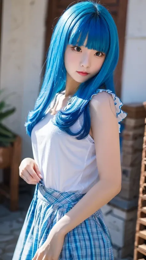 masterpiece, best quality, 1 girl, ，blue hair，Expose