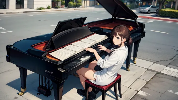 one playing the piano in a parking lot