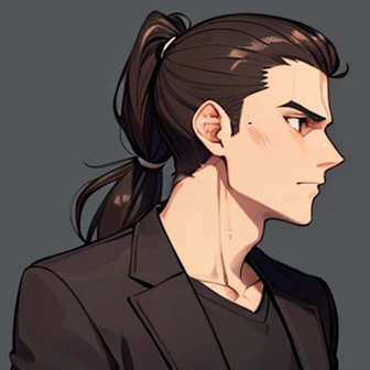 (detailed), (normal guy), (arab features), (brown lamb jacket), ((pelo con rulos negro ponytail hairstyle)), (calm face), ((ponytail hairstyle))