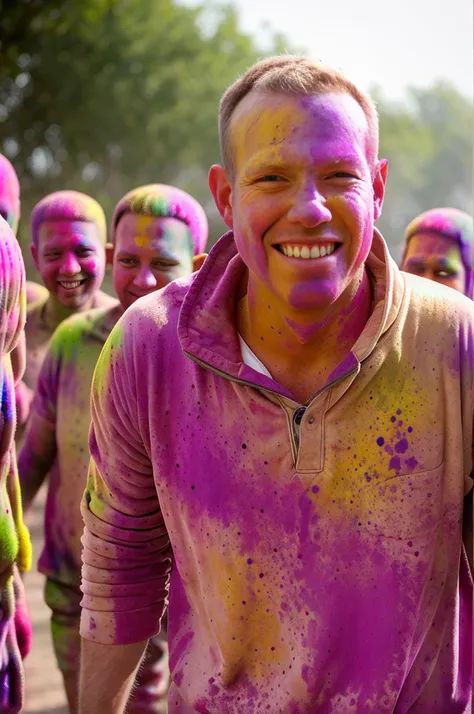 man (Todder9), wearing hoody, looking at viewer, holi color festival, portrait, hyper detailed POV, by lee jeffries, nikon d850, film stock photograph ,4 kodak portra 400 ,camera f1.6 lens ,hyper realistic ,lifelike texture, dramatic lighting , cinestill 8...