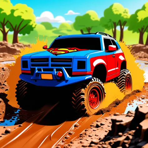 superman  mud  OFFROAD  car cartoon