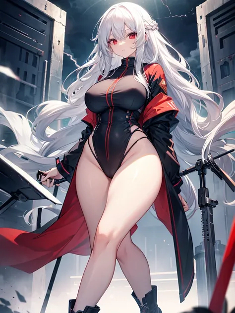 Girl , tall,long white hair , red eyes ,Big , thunder thighs, big ass,