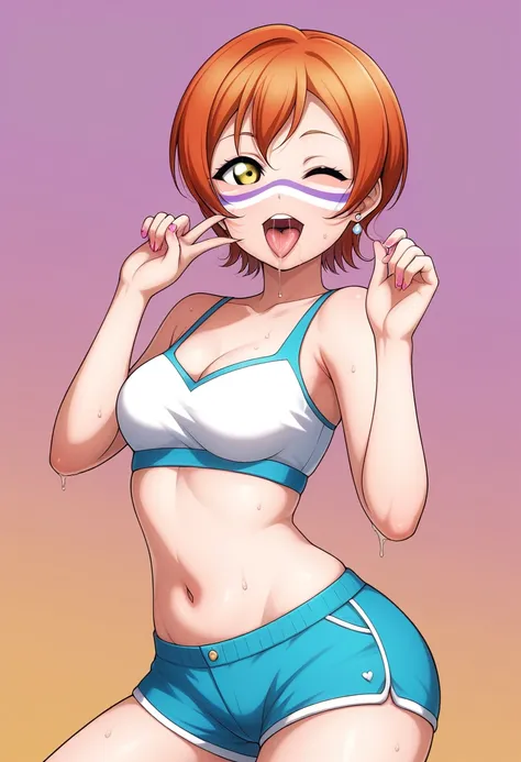 masterpiece, sksrin, beautiful , facial details, 8k wallpaper, rin hoshizora love live, short hair, white gym bra, micro shorts ...