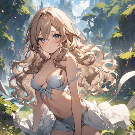 girl, fantasy world, boobies, slim, Wavy hair, without bra