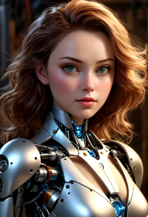 Super fine beautiful woman face, mechanical body: 1.5, online world background: 1.5, 19 years, 150mm, wide, beautiful studio with soft light, vibrant details, beautiful background, Octane representation, 8k, Best Quality, Masterpiece, illustrations, A very...