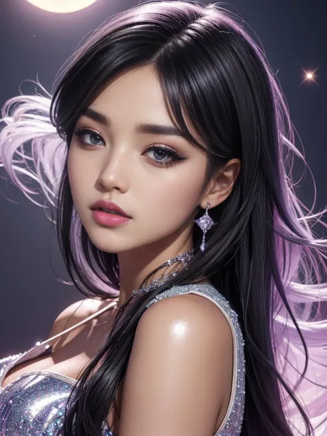  high angle american shoot, ultra-realistic textures, bright and vivid colors, attractive and perfect 21 year old Kpop idol, cure face with lovely crystal clear and beautiful eyes with full moon reflection, slightly full lips, long eyelashes and thin eyebr...