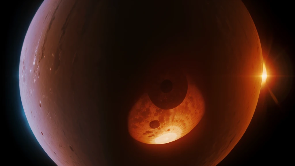 panoramic view of a giant planet with a red sun in the background