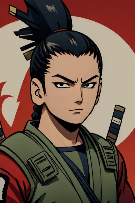 shikamaru with a samurai clothing preferably with colors like red, black and white details, that your hairstyle be tied hair if ...