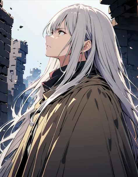 highest quality、very high quality、high resolution、serious face,(detailed face), (fine grain),of long white hair, gray-haired  流れ...